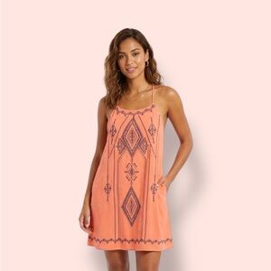 Ya Los Angeles Coral Spaghetti-Strap Embroidered Shift Dress
